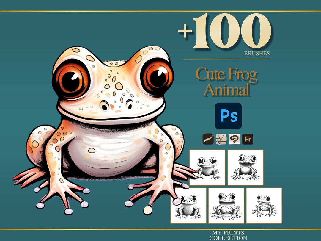 Cute Frog Photoshop Brushes & Procreate Stamps – 100+ Realistic Animal ...