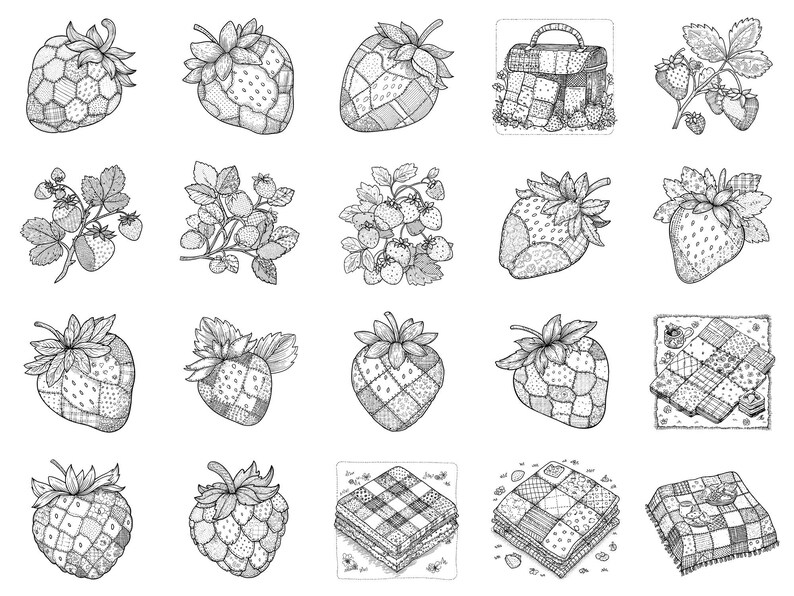 Strawberry Picnic Patchwork Procreate Stamps & Photoshop Brushes – 100 ...