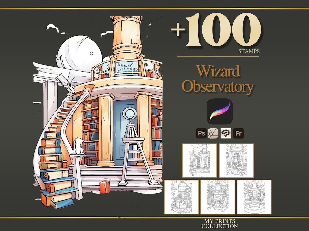 Wizard Observatory Procreate Stamps & Photoshop Brushes – 100+ Interior ...