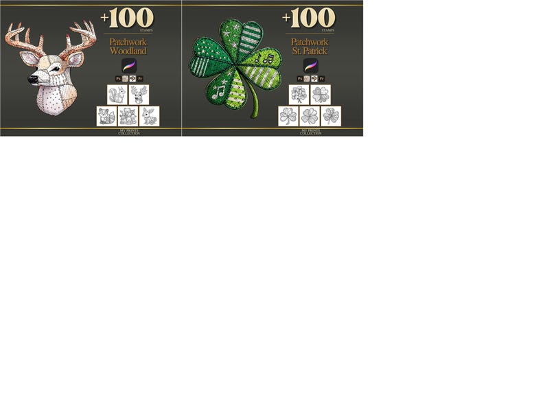 Collection de tampons Procreate Patchwork et de pinceaux Photoshop - Plus de 3 600 illustrations, dessins, art numérique, dessins au trait, lot de pochoirs image 6