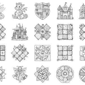 Sellos y pinceles de Photoshop para Procreate con diseños de criaturas fantásticas: más de 100 texturas de patchwork para edredones de moda, tatuajes, arte digital, imágenes prediseñadas, arte lineal y pinceles. imagen 6