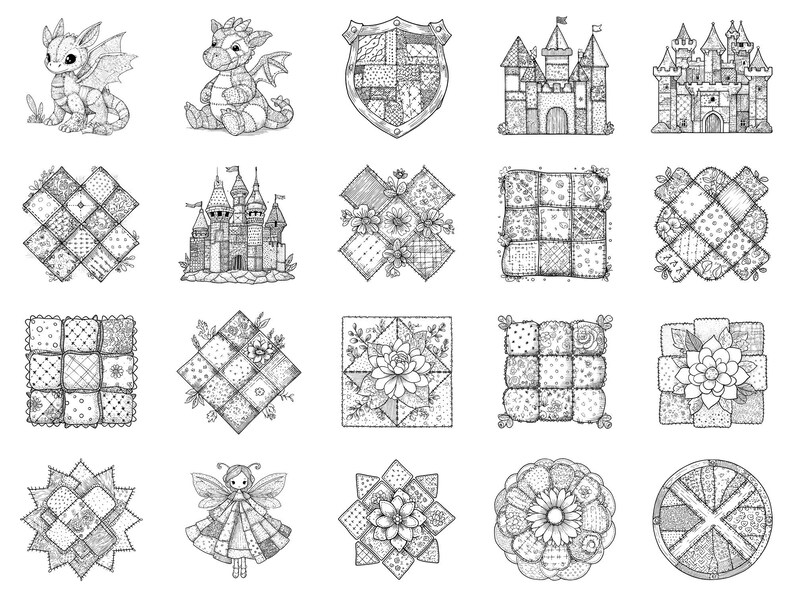 Sellos y pinceles de Photoshop para Procreate con diseños de criaturas fantásticas: más de 100 texturas de patchwork para edredones de moda, tatuajes, arte digital, imágenes prediseñadas, arte lineal y pinceles. imagen 6