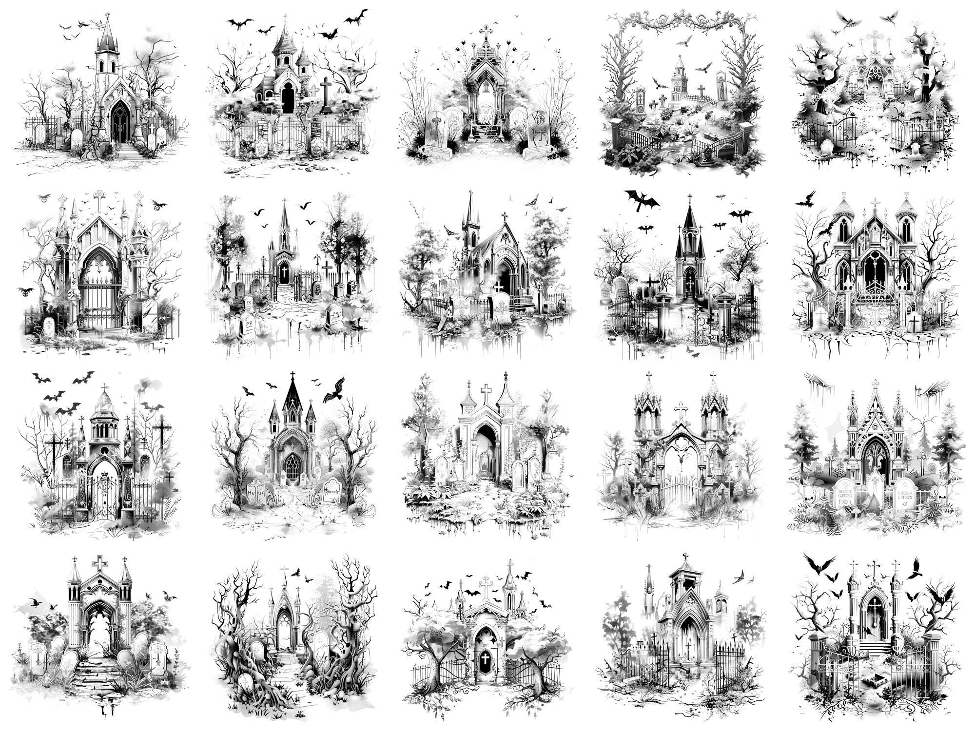 Cemetery Gothic Halloween Procreate Stamps & Photoshop Brushes – 100 ...