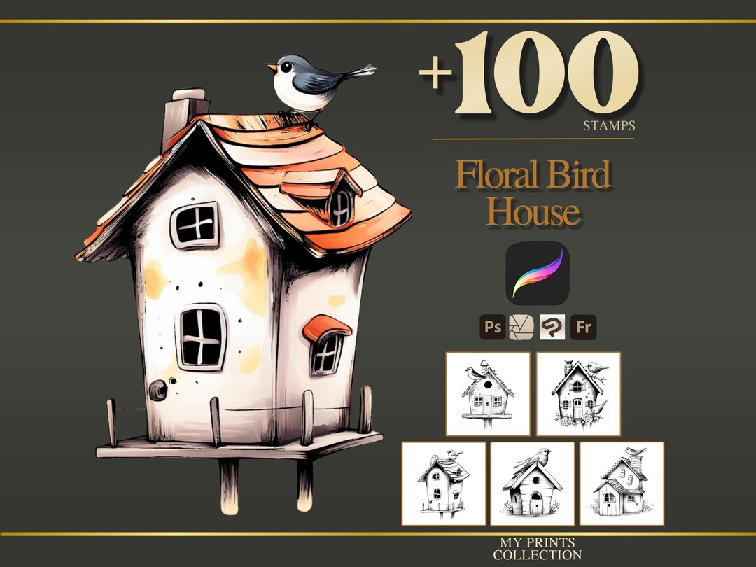 Bird House Procreate Stamps & Photoshop Brushes – 100+ Flower Botanical ...