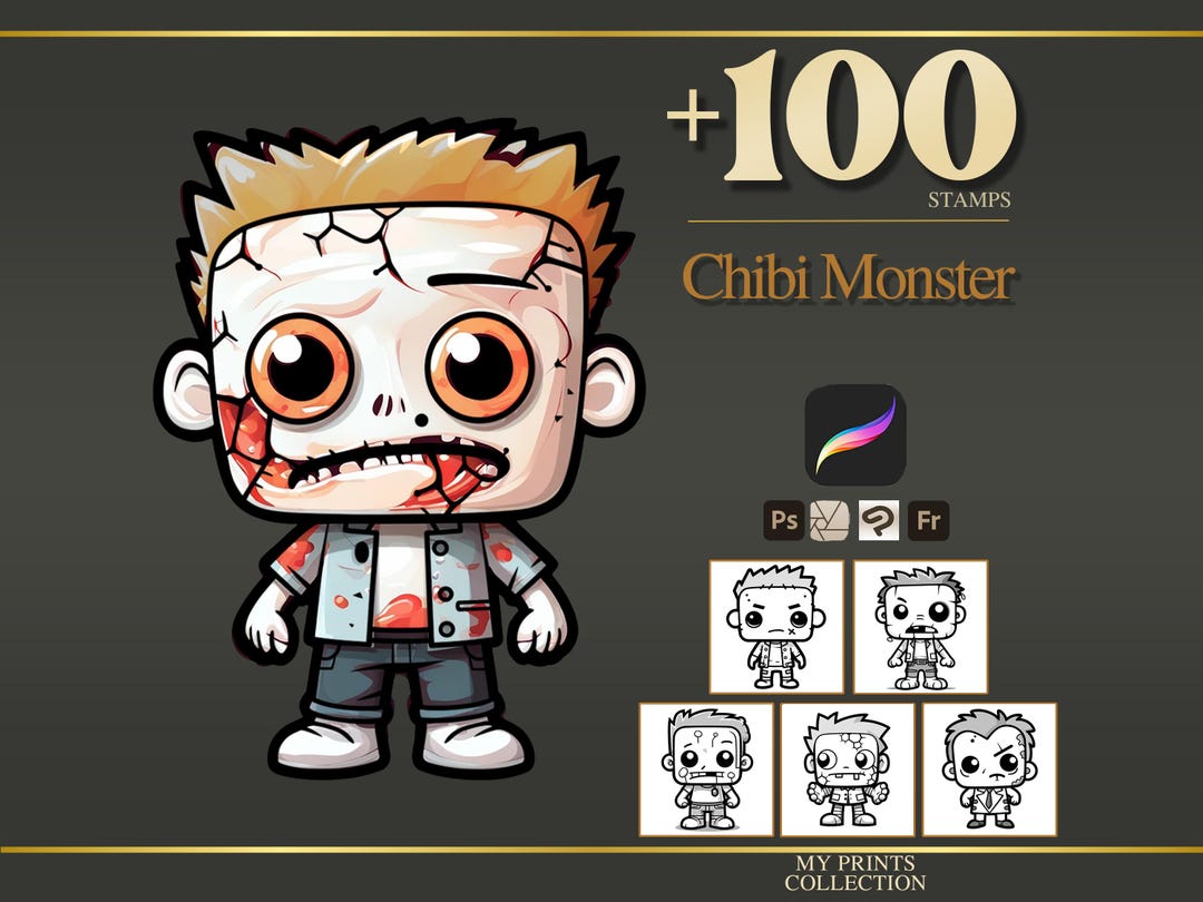 Monster Chibi Halloween Procreate Stamps & Photoshop Brushes – 100 ...