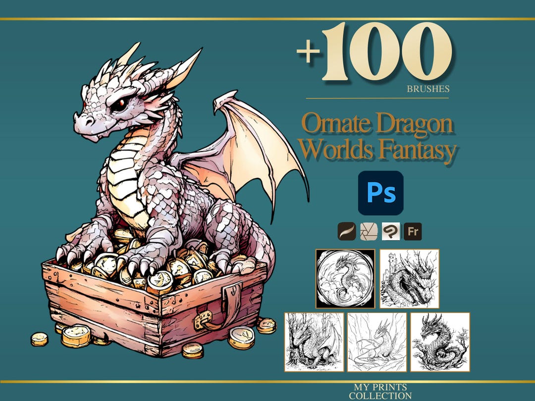 Ornate Dragon Worlds Warrior Realistic Photoshop Brushes & Procreate ...
