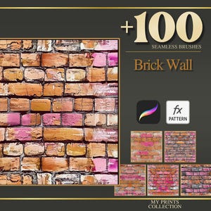 Brick Wall Procreate Texture Brush & Photoshop PAT Pattern - 100+ Seamless Texture Brushset, Digital Texture Design Tool