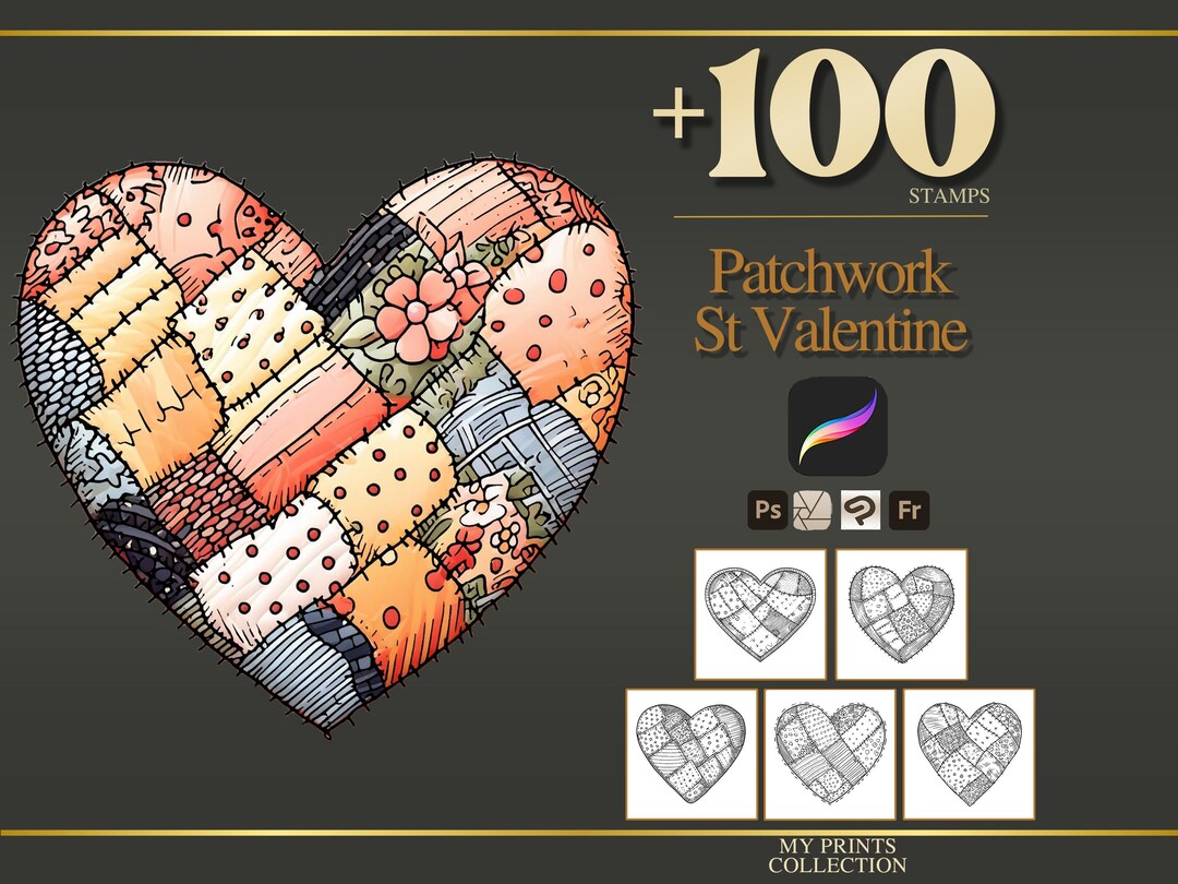 Valentine Patchwork Procreate Stamps & Photoshop Brushes – 100+ Fashion ...