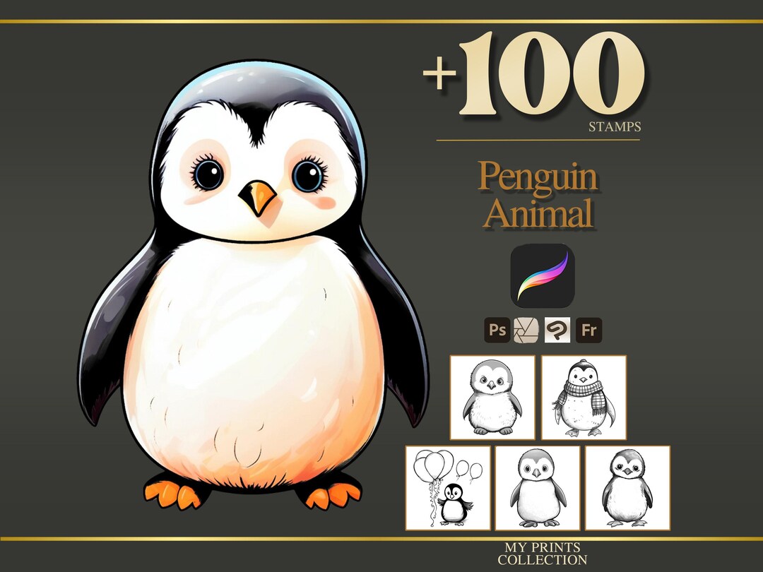 Penguin Procreate Stamps & Photoshop Brushes – 100+ Realistic Animal ...