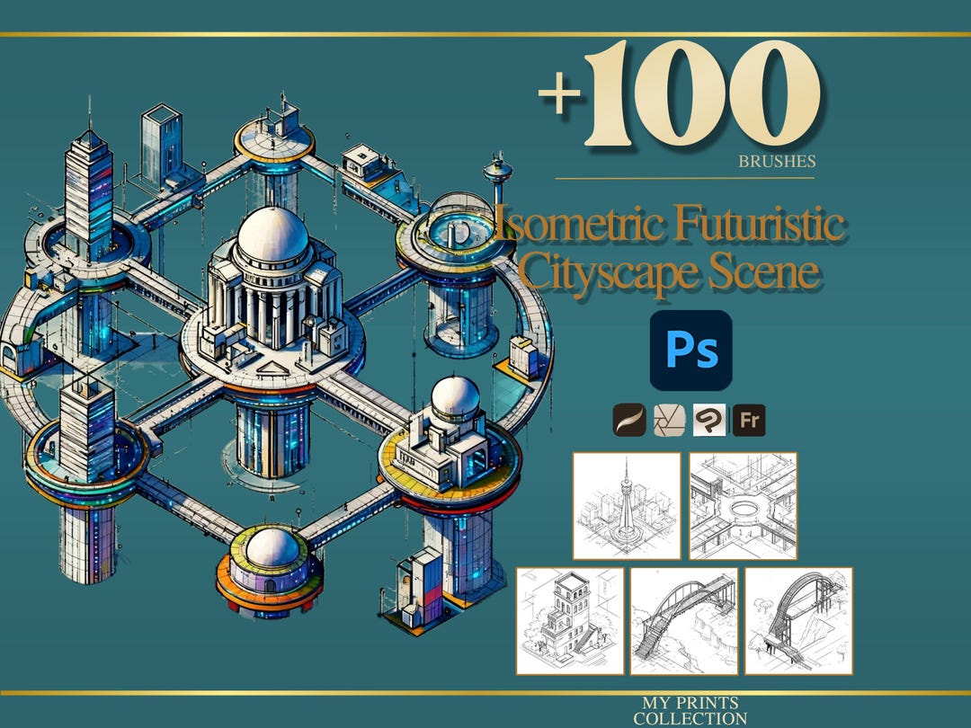Isometric Futuristic Cityscape Scene Photoshop Brushes & Procreate ...