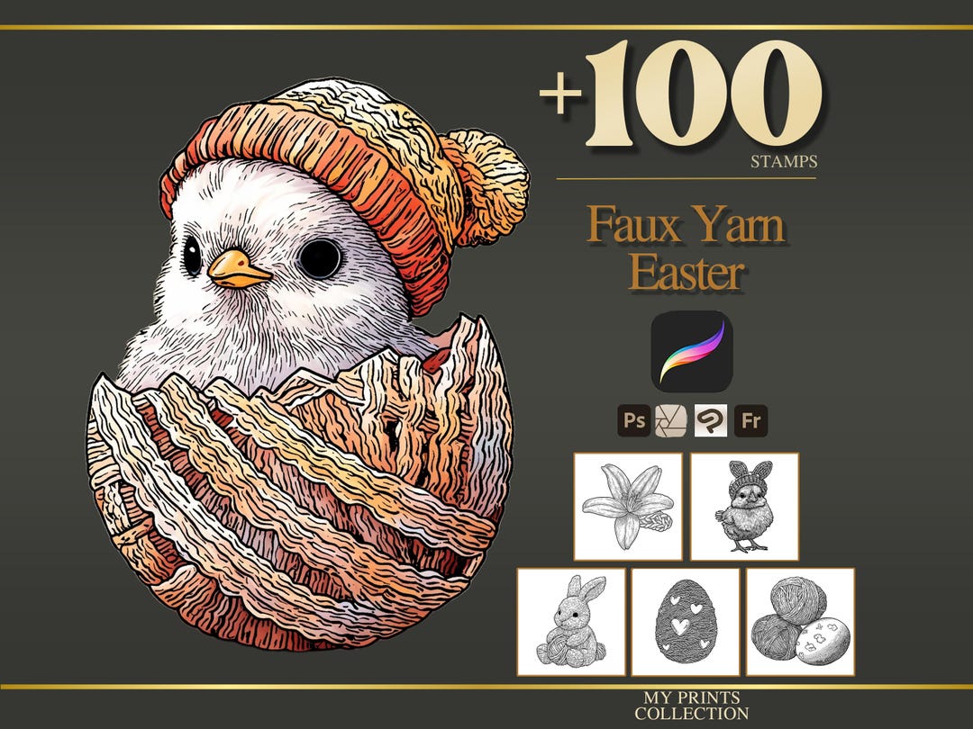 Faux Yarn Easter Procreate Stamps & Photoshop Brushes – 100+ Crochet ...