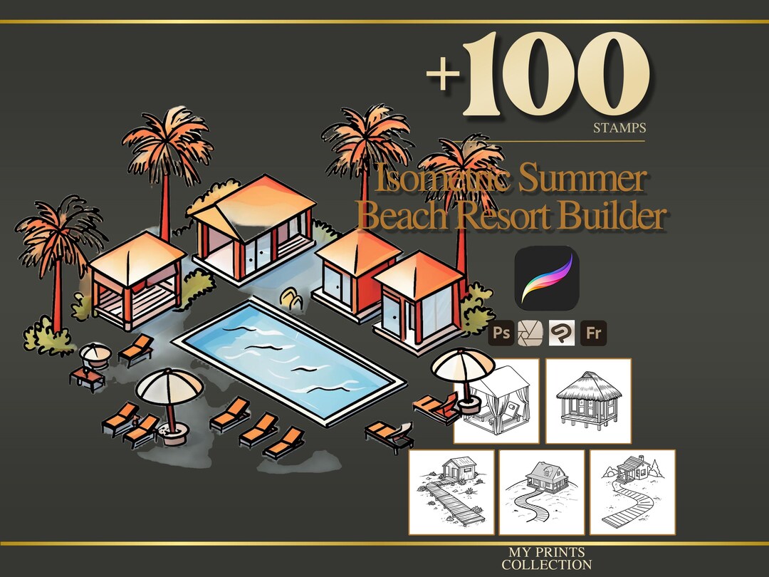 Isometric Summer Beach Resort Builder Procreate Stamps & Photoshop ...