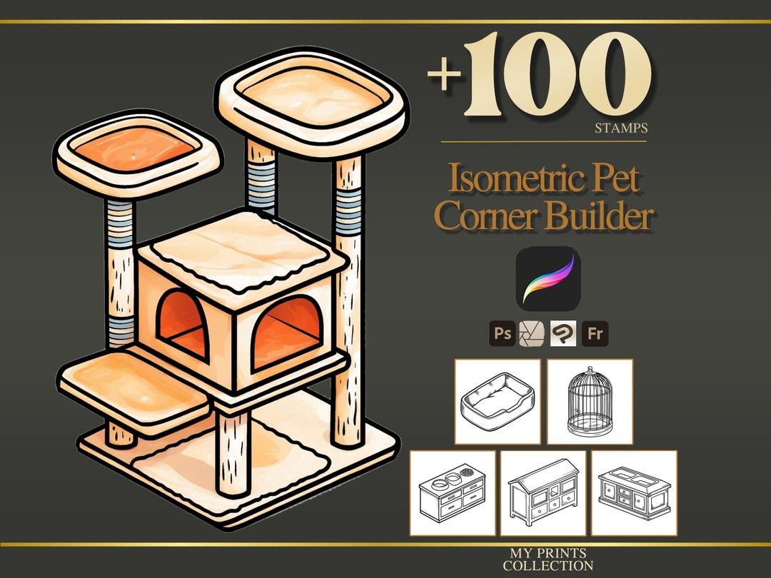 Isometric Pet Corner Builder Procreate Stamps & Photoshop Brushes – 100 ...