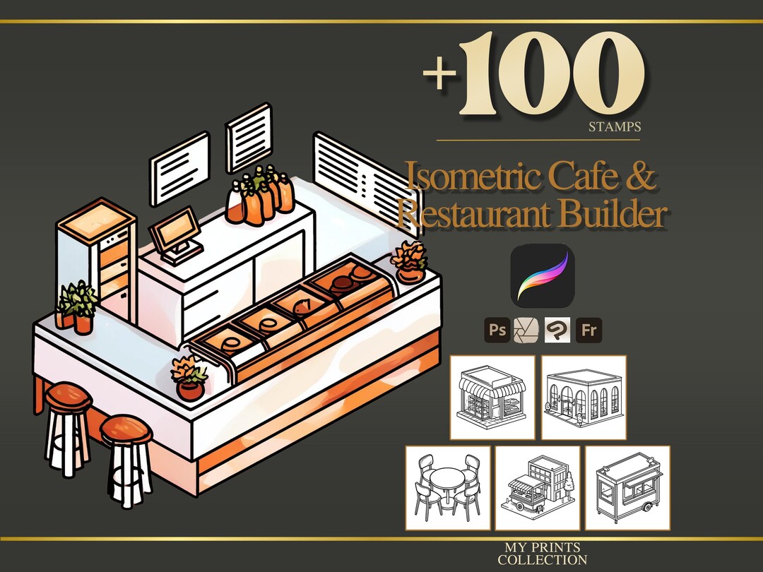 Isometric Cafe and Restaurant Builder Procreate Stamps & Photoshop ...