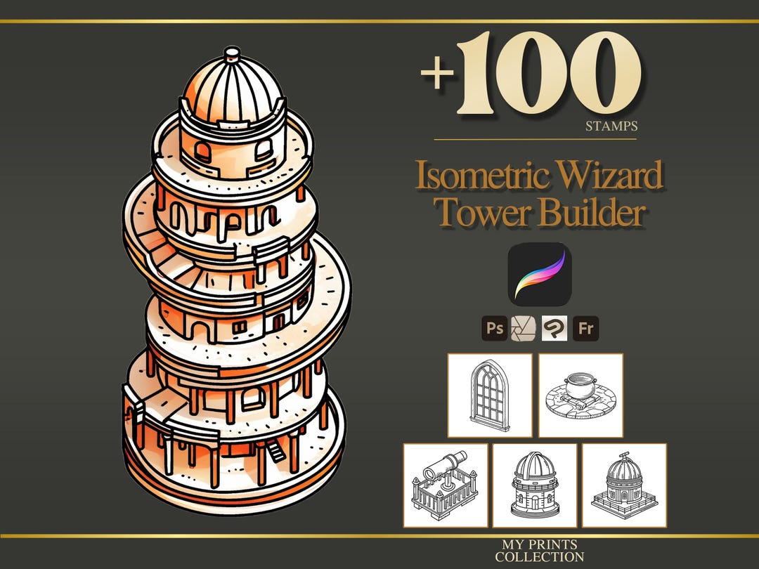 Isometric Wizard Tower Builder Procreate Stamps & Photoshop Brushes ...