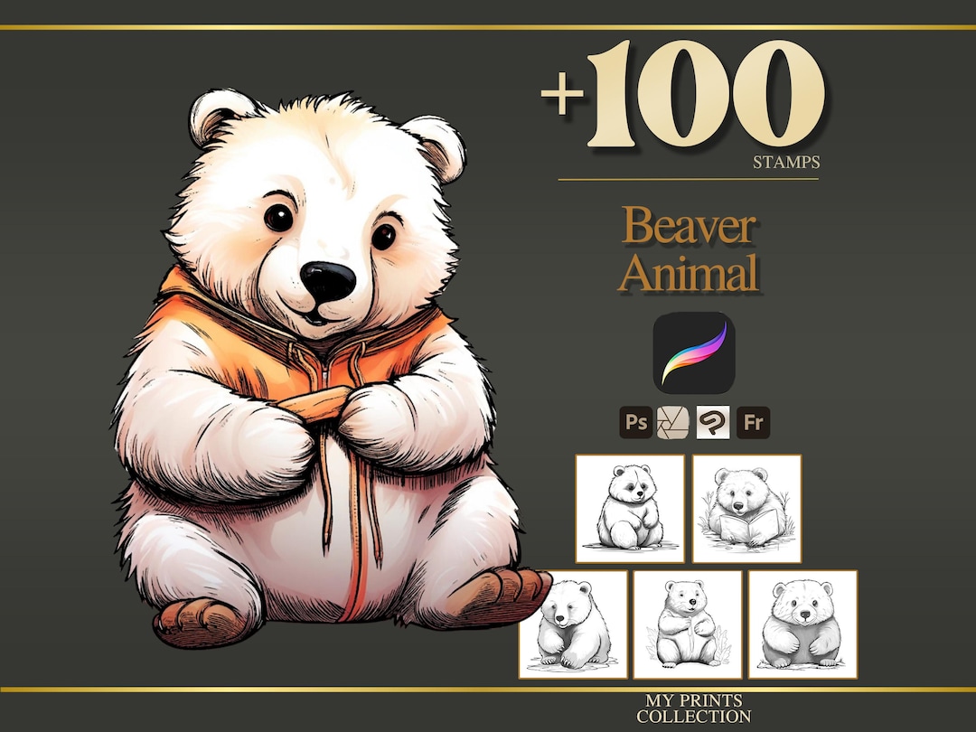Beaver Procreate Stamps & Photoshop Brushes – 100+ Realistic Animal Pet ...