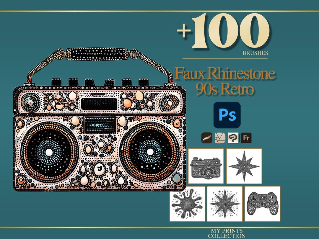 Faux Rhinestone 90s Retro Photoshop Brushes & Procreate Stamps – 100 ...