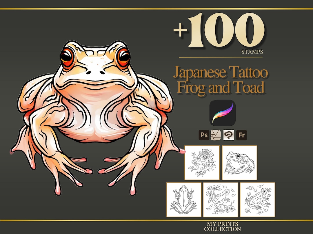 Frog and Toad Japanese Tattoo Procreate Stamps & Photoshop Brushes ...