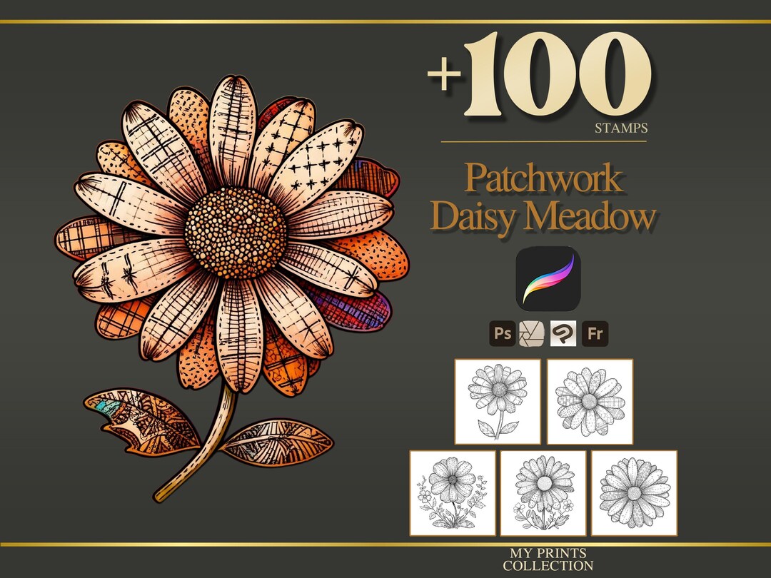 Daisy Meadow Patchwork Procreate Stamps & Photoshop Brushes – 100 ...