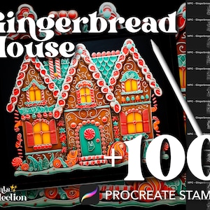 100+ Procreate Gingerbread House Stamps, Magical Xmas Christmas Art, Candy Sweet Lolly, Digital Download, Digital Supply, Procreate Brush