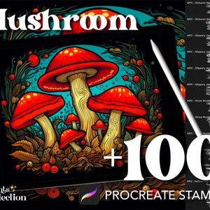 100+ Procreate Mushroom Stamps, Fungi illustrations, Nature-Inspired Art, Digital Download, Digital Art Supplies, Procreate brushes