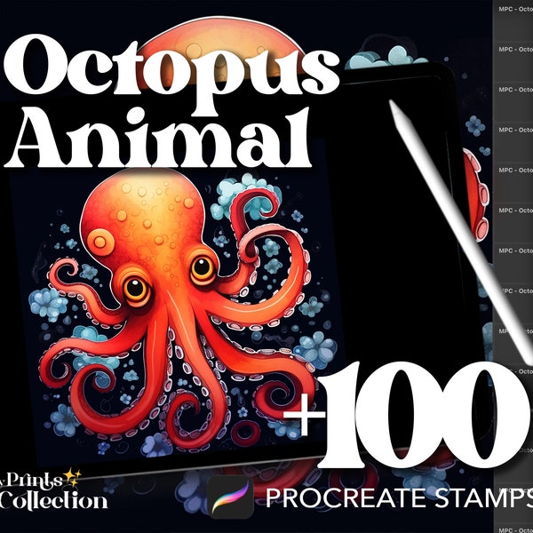 100+ Procreate Octopus Stamps, Ocean Animal Woodland Wildlife Forest Creatures, Digital Download, Digital Art Supply, Procreate Brush