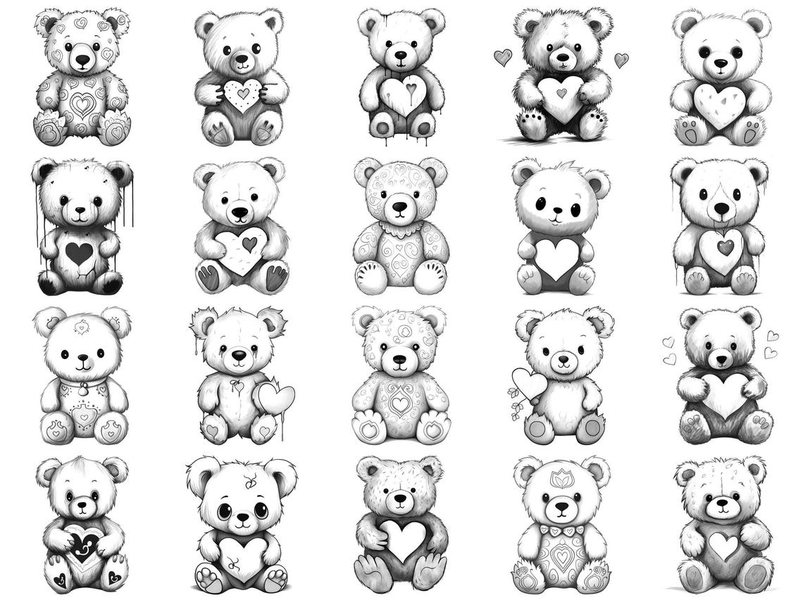 St Valentines Teddy Bear Procreate Stamps & Photoshop Brush – 100 ...