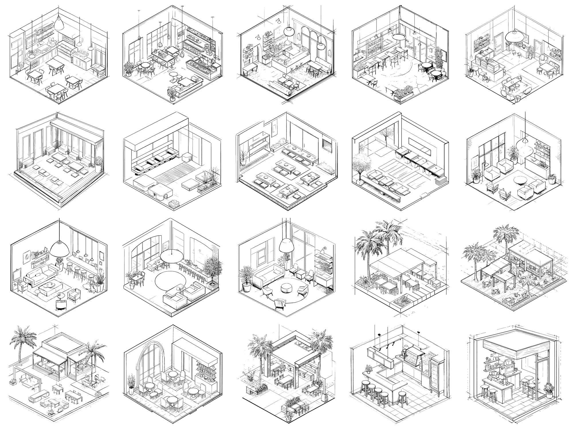Isometric Cafe and Restaurant Scene Procreate Stamps & Photoshop ...