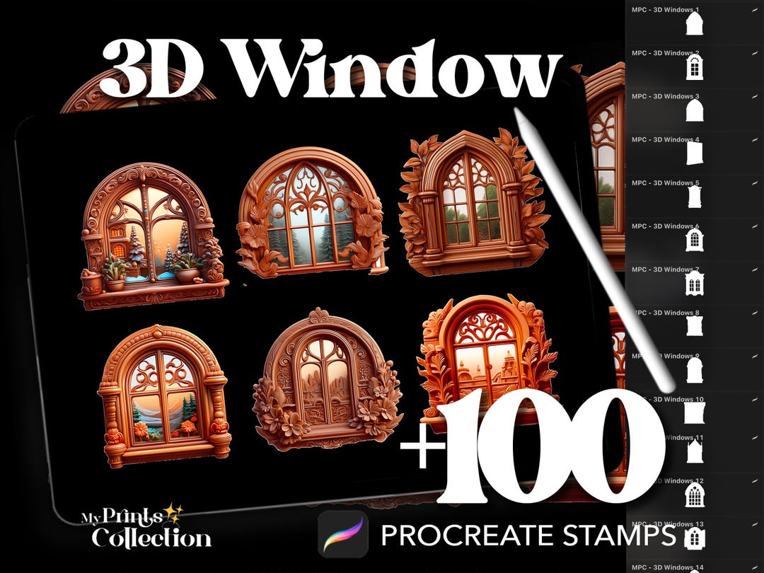 3D Window Dual Color Procreate Stamp Brushes - 100+ Stamps Brushset for ...