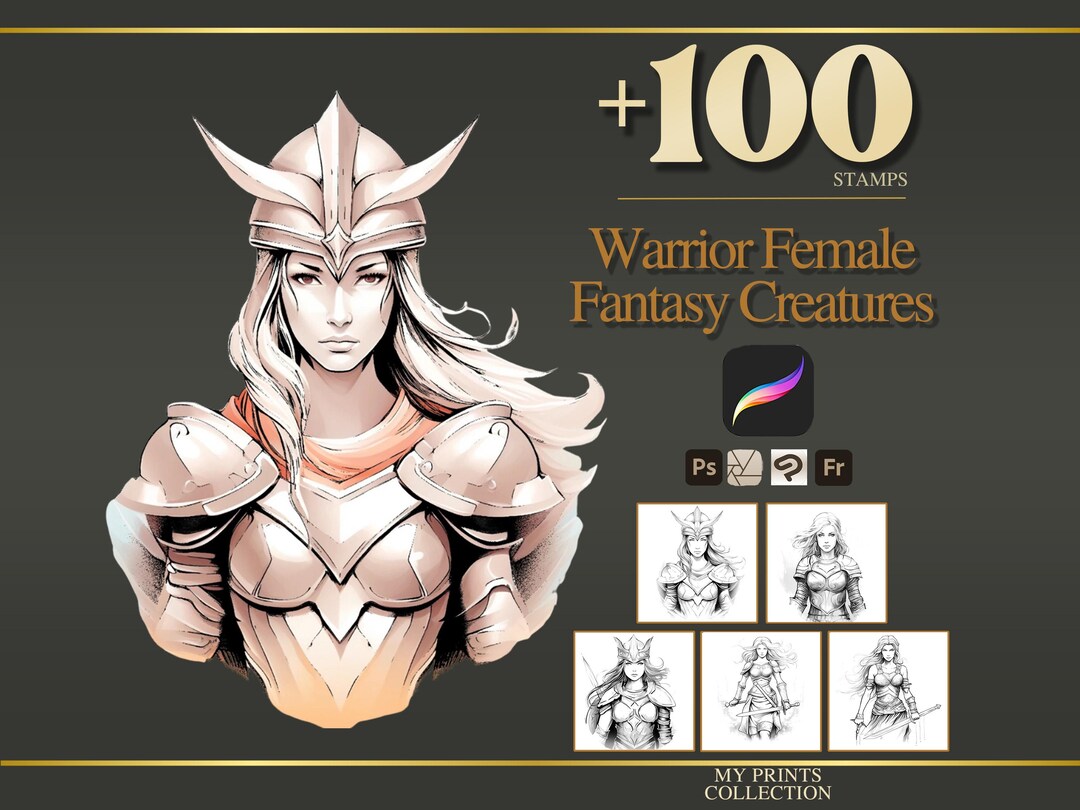 Warrior Female Procreate Stamps & Photoshop Brushes – 100+ Fantasy ...