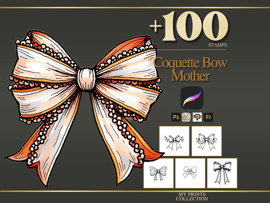 Coquette Bow Mother Procreate Stamps & Photoshop Brush – 100+ Bold Easy ...