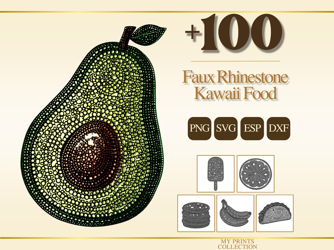 Faux Rhinestone Kawaii Food PNG Bundle – 100+ Cricut & Silhouette Files ...