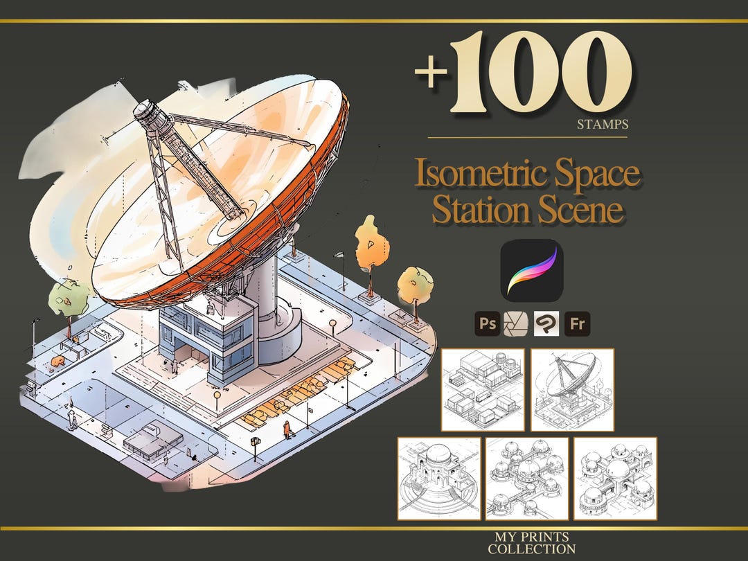 Isometric Space Station Scene Procreate Stamps & Photoshop Brushes ...