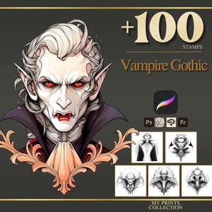 Vampire Gothic Halloween Procreate Stamps & Photoshop Brushes – 100+ Tattoo, Drawing, Digital Art, Clipart, Line Art, Brush Pack
