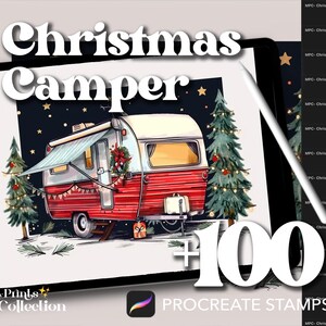 Más de 100 sellos de camper navideños para Procreate, nieve mágica, Navidad e invierno, descarga digital, material de arte digital, pincel para Procreate