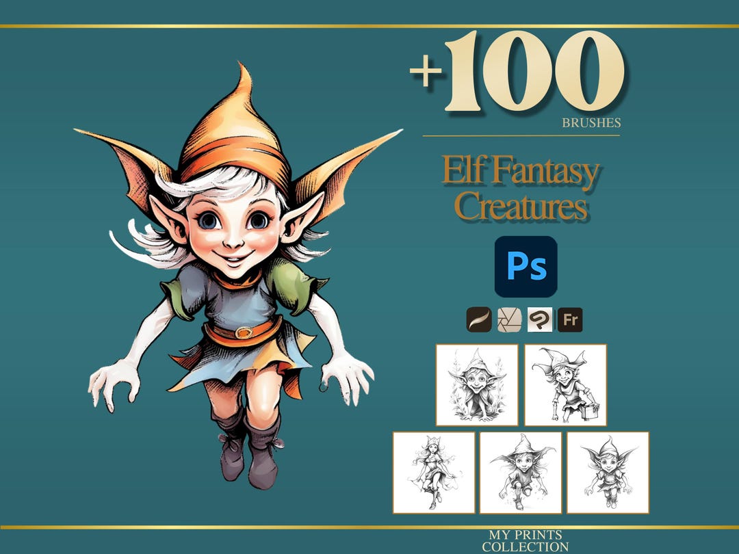 Elf Photoshop Brushes & Procreate Stamps – 100+ Fantasy Creatures ...
