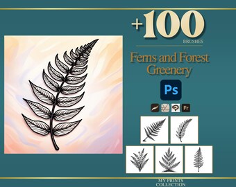 Ferns and Forest Greenery Photoshop Brushes & Procreate Stamps, 100+ Forest Fern and Greenery Stamps, Botanical Digital Download