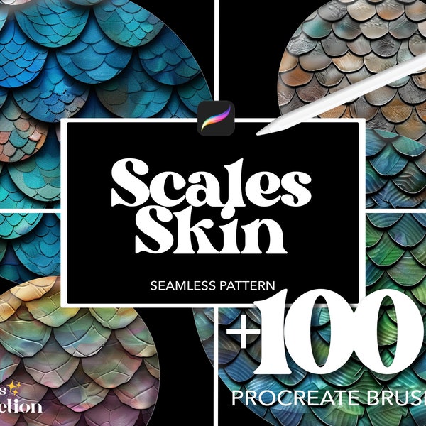 100+ Procreate Skin Scales Brushes, Abstract Seamless Pattern Texture Overlay Brushes, Procreate Animal Reptile Dragon Fish Snake Tail