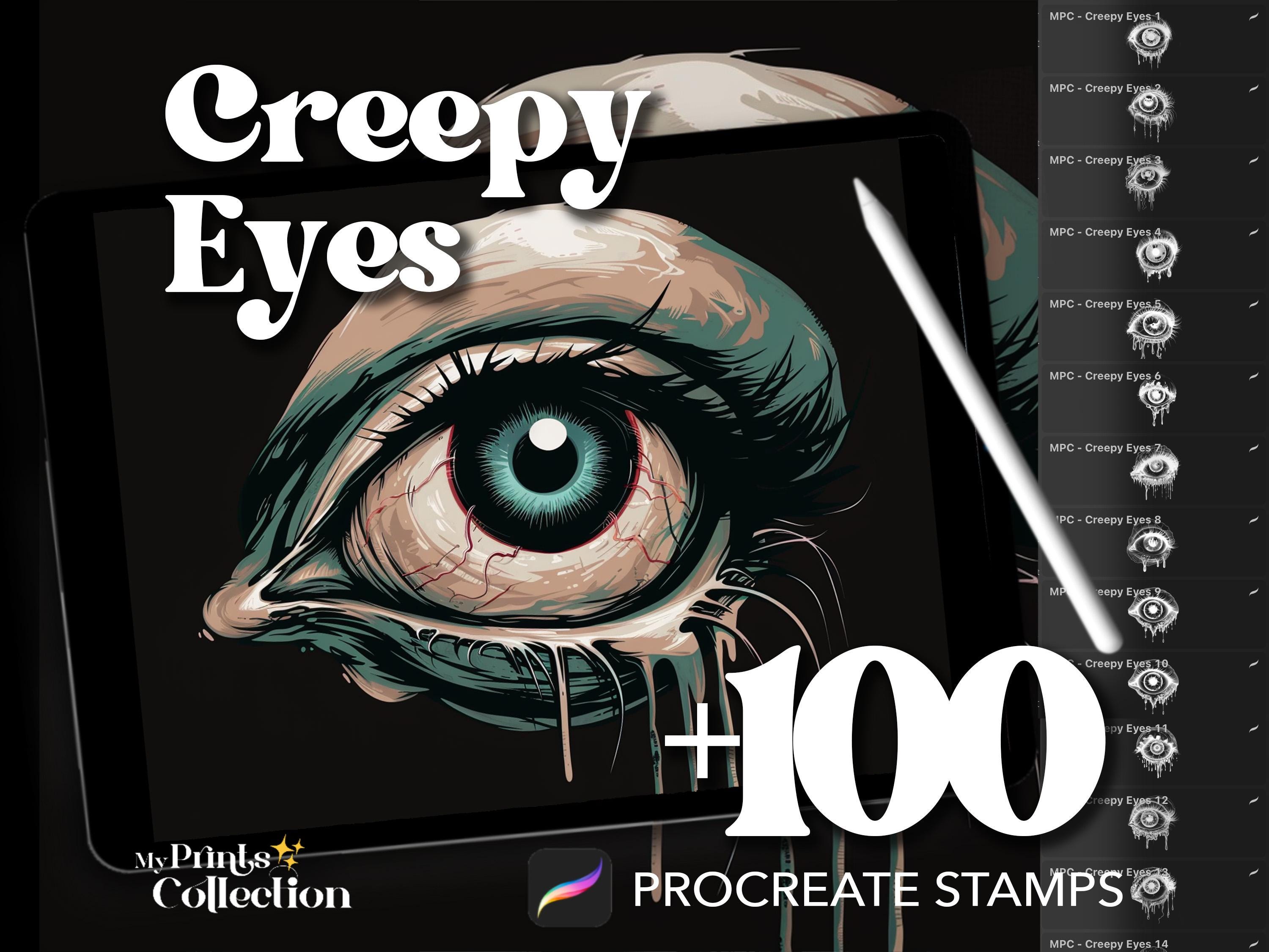 Más de 100 Sellos de Ojos Escalofriantes para Procreate – Set de Pinceles de Terror, Halloween y Sobrenatural (Descarga Digital)