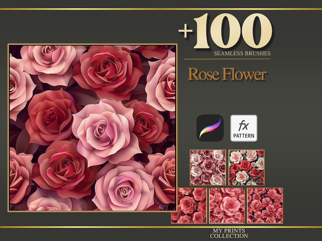Rose Flower Procreate Texture Brush & Photoshop PAT Pattern - 100 ...