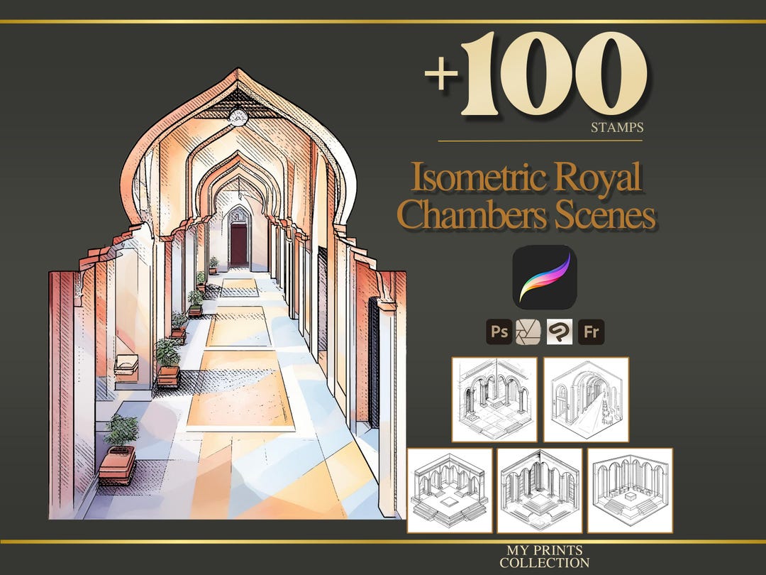 Isometric Royal Chambers Scenes Procreate Stamps & Photoshop Brushes ...