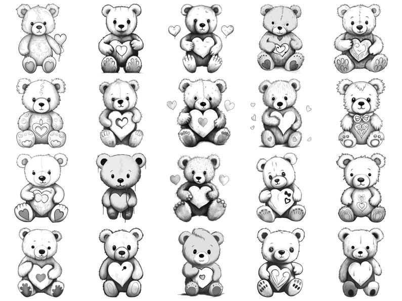 St Valentines Teddy Bear Procreate Stamps & Photoshop Brush – 100 ...