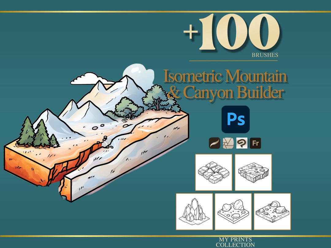 Isometric Mountain and Canyon Builder Photoshop Brushes & Procreate ...