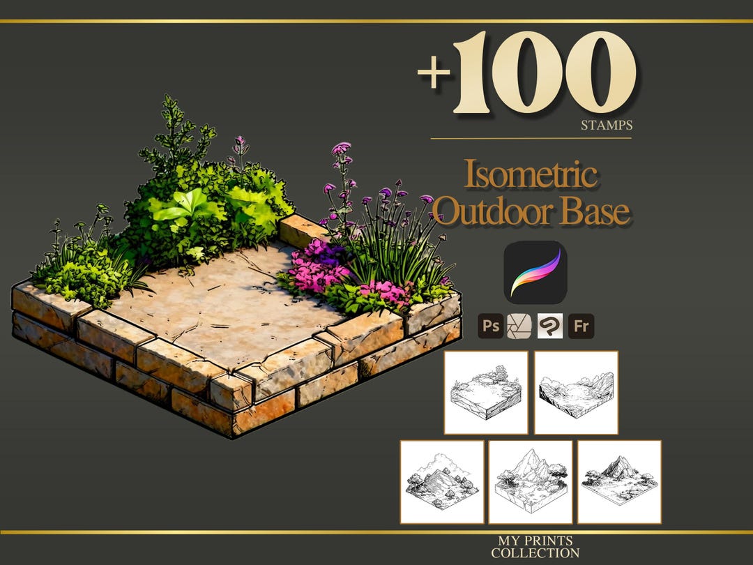 Isometric Outdoor Base Builder Procreate Stamps & Photoshop Brushes ...