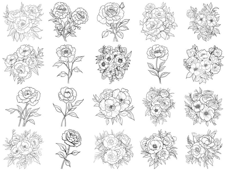 Peony Procreate Stamps & Photoshop Brushes – 100+ Flower Botanical ...
