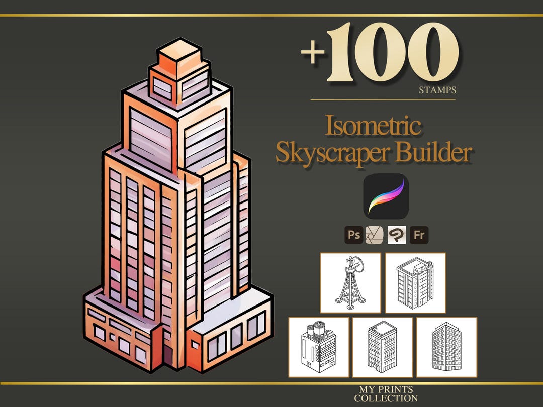Isometric Skyscraper Builder Procreate Stamps & Photoshop Brushes – 100 ...