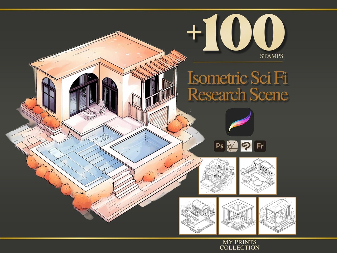 Isometric Sci Fi Research Scene Procreate Stamps & Photoshop Brushes ...