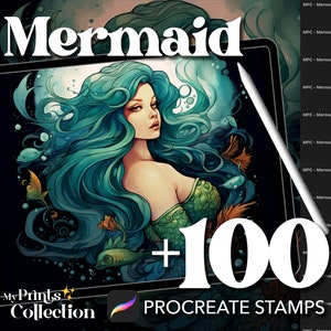 100+ Procreate Meerjungfrau Briefmarken, Unterwasser Serene Fantasy Kreaturen DND magisch wunderlich, digitaler Download, digitale Versorgung, Procreate Pinsel