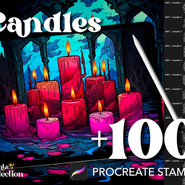 Plus de 100 tampons pour bougies procréer, Halloween effrayant, effrayant et effrayant aux chandelles, surnaturel, téléchargement numérique, fourniture d'art numérique, brosse Procreate