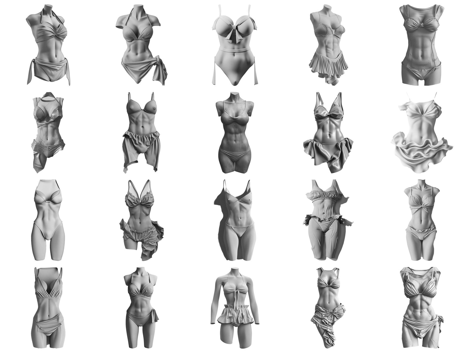 3D Swimsuit Dual Color Procreate Stamp Brushes - 100+ Stamps Brushset ...